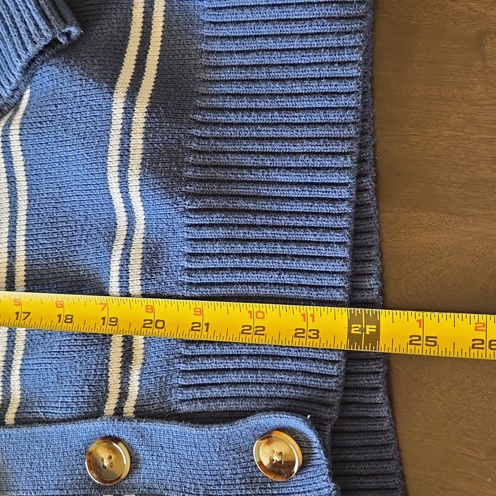 Navy Striped Button-Front Cardigan Sweater - Picture 7 of 10